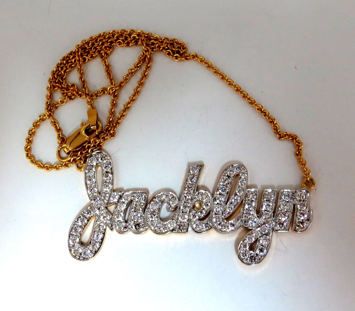 1.50ct natural diamonds Jacklyn Name plate necklace 14 Karat *v