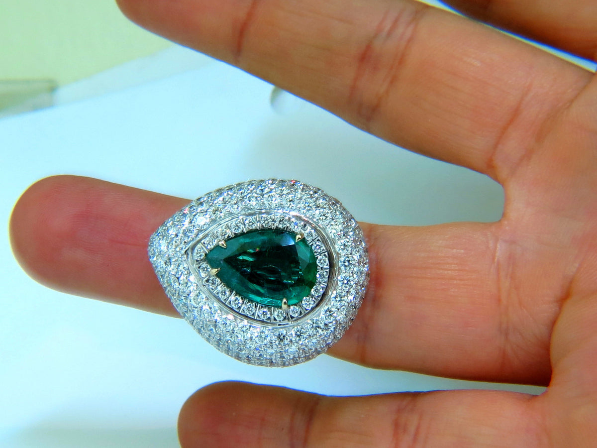 17.60CT 18K GOLD NATURAL FINE GREEN EMERALD DIAMOND 3D DOME RING *v