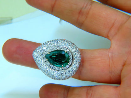17.60CT 18K GOLD NATURAL FINE GREEN EMERALD DIAMOND 3D DOME RING *v