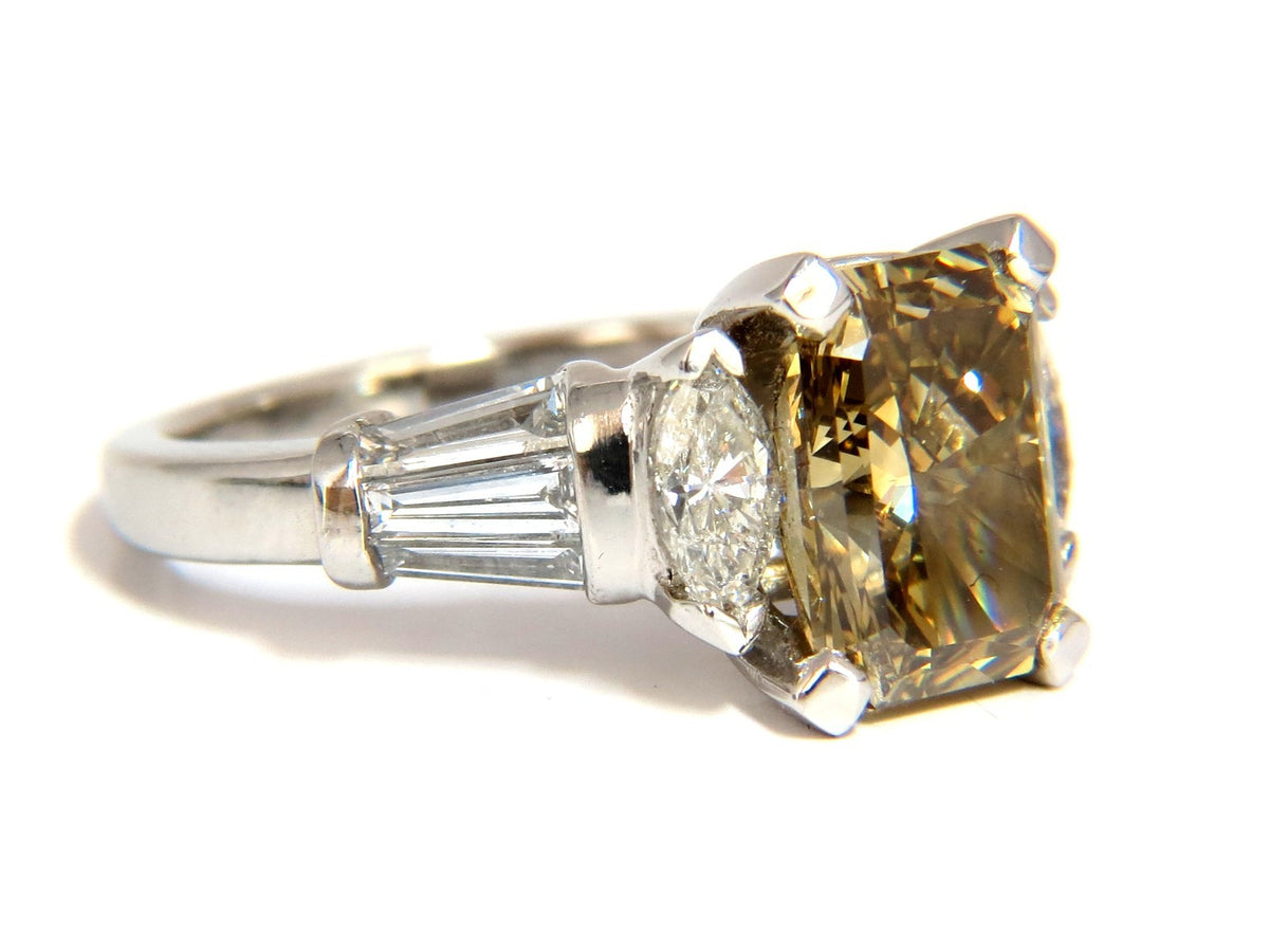 GIA 3.12ct. radiant fancy brown green yellow diamonds platinum ring *v