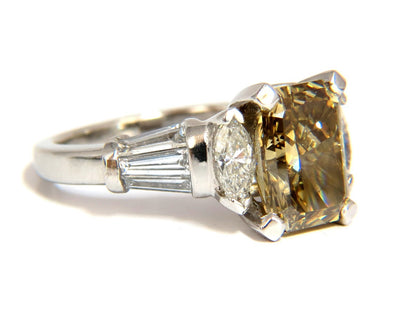 GIA 3.12ct. radiant fancy brown green yellow diamonds platinum ring *v