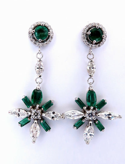 5.50ct Natural Round Emeralds Diamond Earrings 14kt Snowflake *v