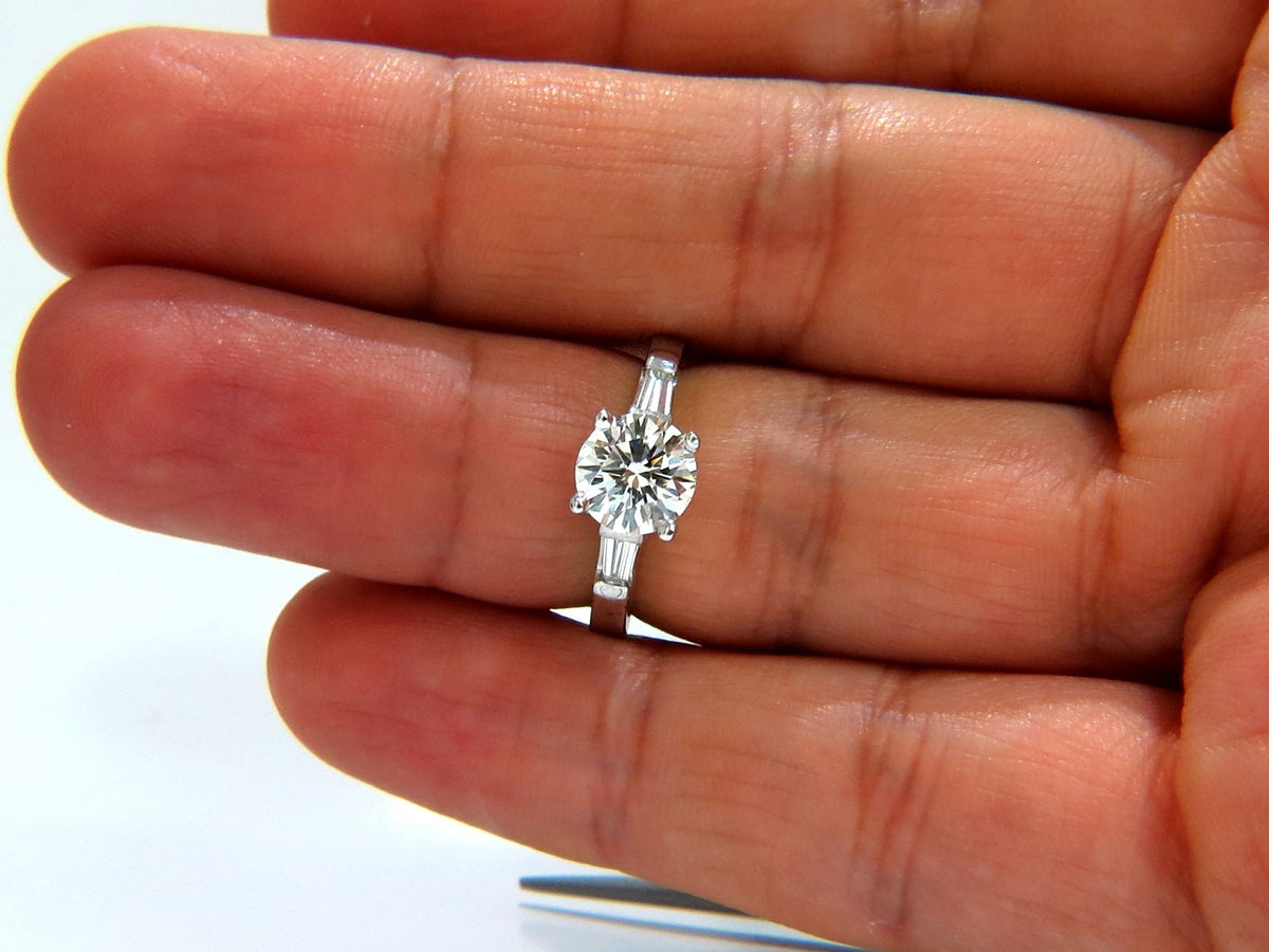 GIA 1.51ct. Round Brilliant Excellent cut diamond .30ct baguette ring Platinum*v