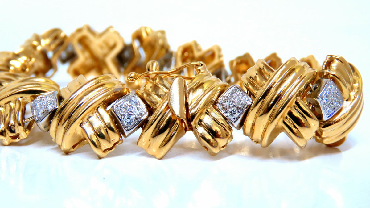 Natural Diamonds X Bracelet wide caliber 14kt two toned 39 grams *v