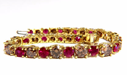24.14ct Natural Fancy Brown Diamonds Red Ruby Bracelet 18kt Tennis *v