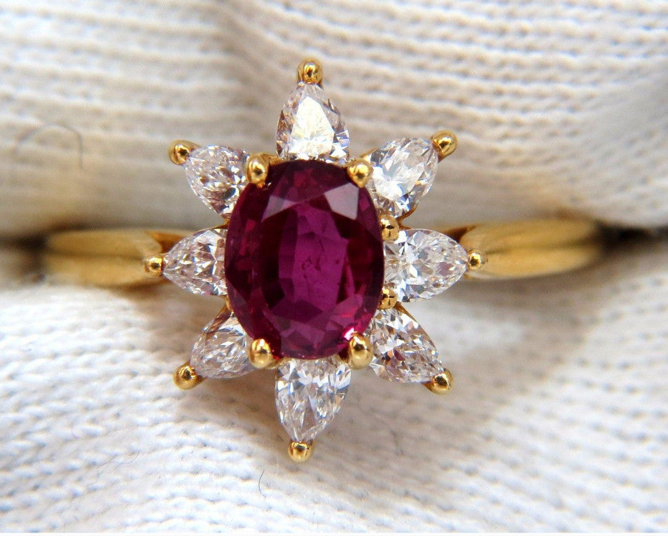 1.20ct Natural Ruby Diamonds Halo Pear Ring 18kt *v