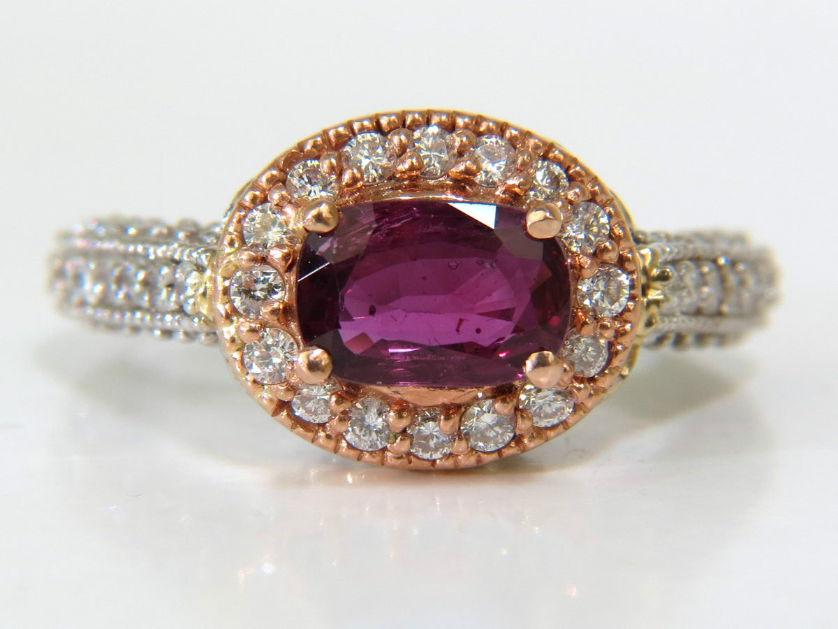 2.78CT NATURAL FINE PURPLE RED RUBY DIAMOND RING 14KT G/VS *v