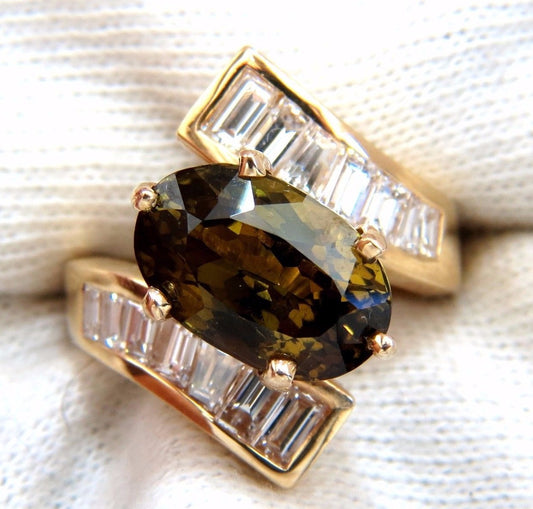 GIA Certified 8.92ct Natural Chrysoberyl Diamonds Bypass Ring 14kt*v