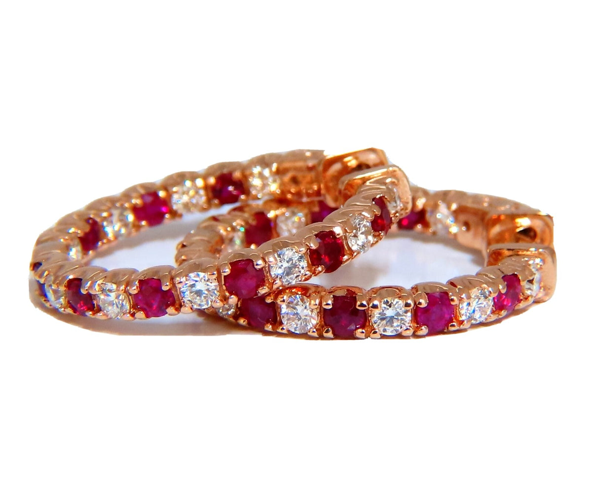 2.95ct natural Ruby diamonds hoop earrings 14kt rose gold inside out *v