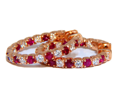 2.95ct natural Ruby diamonds hoop earrings 14kt rose gold inside out *v