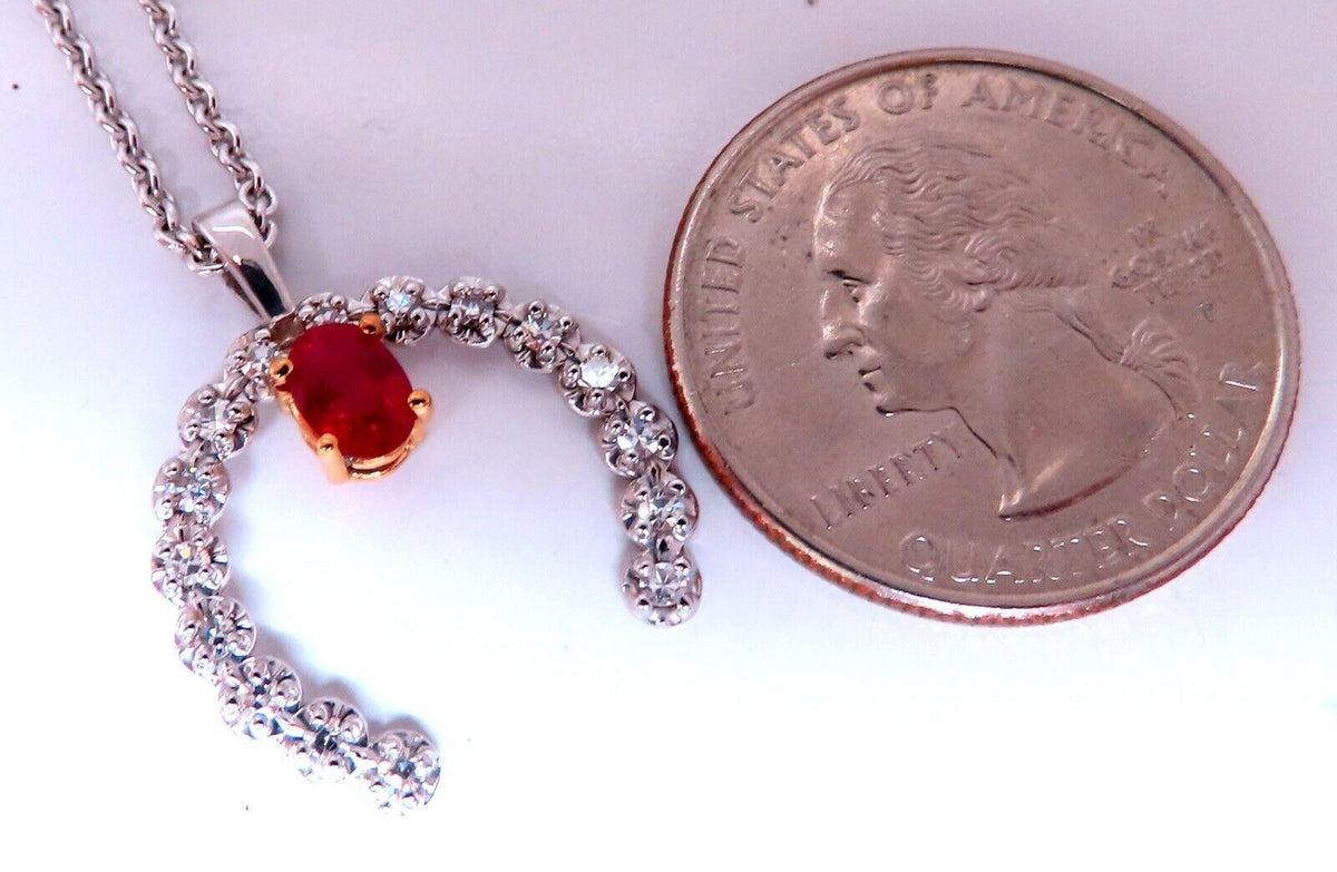 Horseshoe Natural Ruby Diamond Necklace 14kt gold *v