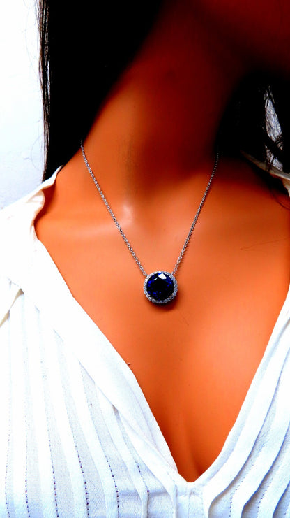 20.09ct Lab Round Blue Sapphire Diamonds pendant 14kt *v