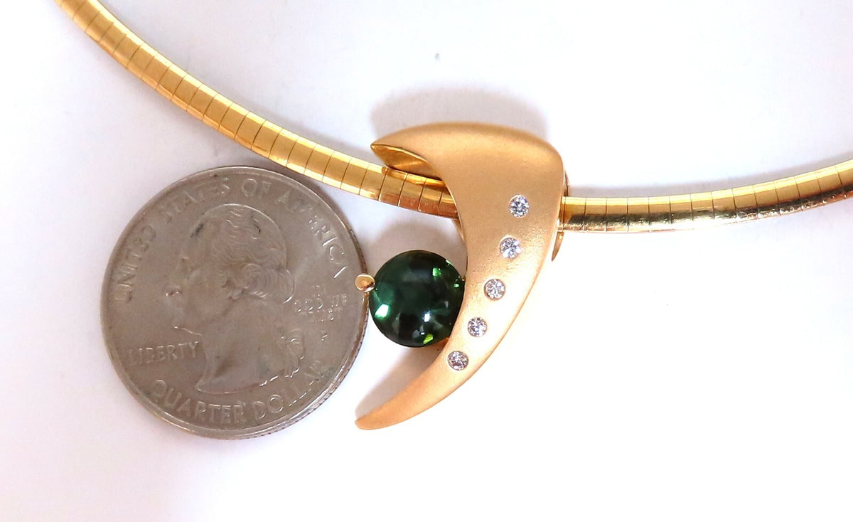 3ct Natural Green Round Tourmaline Mod Deco Necklace Omega 14kt *v