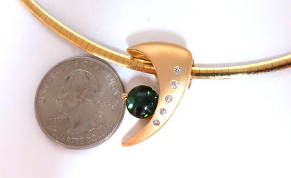3ct Natural Green Round Tourmaline Mod Deco Necklace Omega 14kt *v