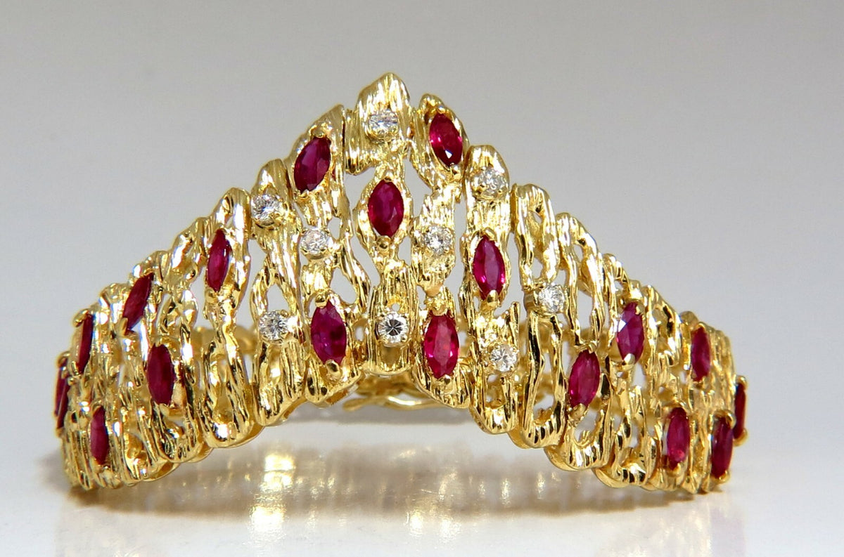 6.00ct Natural Ruby Diamond Coral Patina Chevron Cuff Bracelet 18 Karat *v
