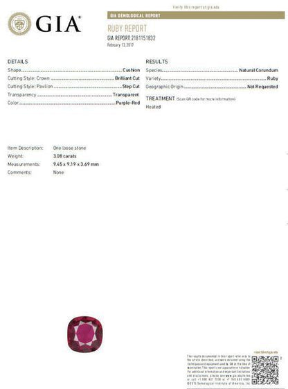 GIA Certified 5.08ct. Natural Ruby Diamonds ring 18kt Ballerina Prime *v