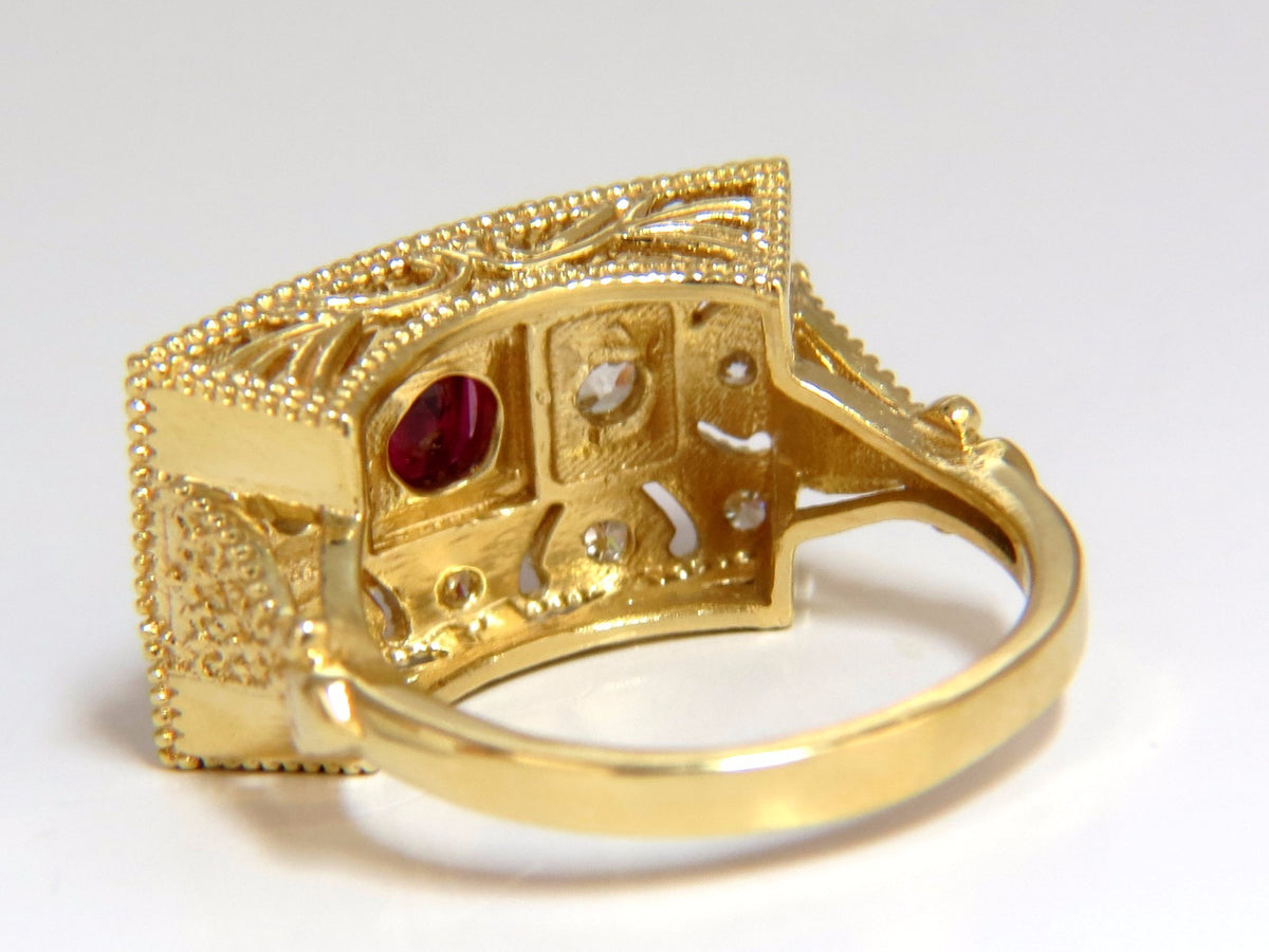 GIA 2.31CT NATURAL CUSHION VIVID RED RUBY DIAMONDS BYZANTINE RING 18KT GOLD*v