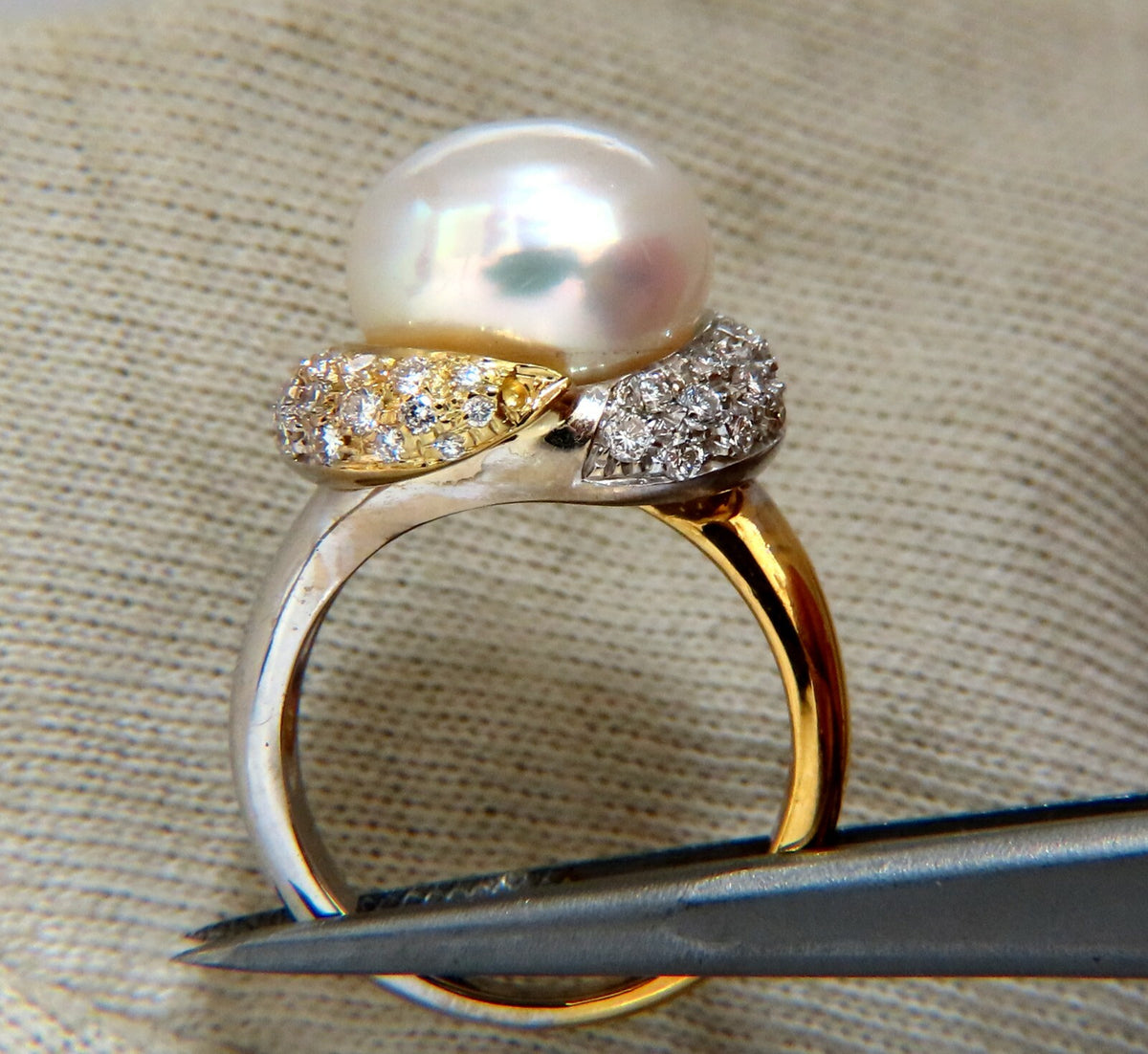 12.7mm Natural South Seas Pearl Diamonds Rings 18kt *v