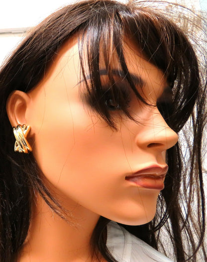 14kt Gold Raised X Clip Earrings Elongated *v