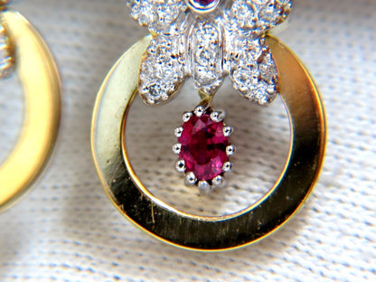 1.70CT NATURAL OVAL BRIGHT RED RUBY DIAMOND DANGLE BUTTERFLY EARRINGS 14KT *v