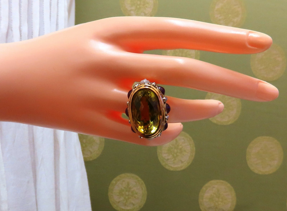 25ct Natural Lemon Quartz Vintage Ring 19 Karat Vintage 52 Gram *v