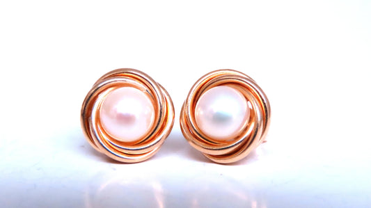 Robins Egg Pearl Nest Retro Earrings 14kt Gold 12600 *v