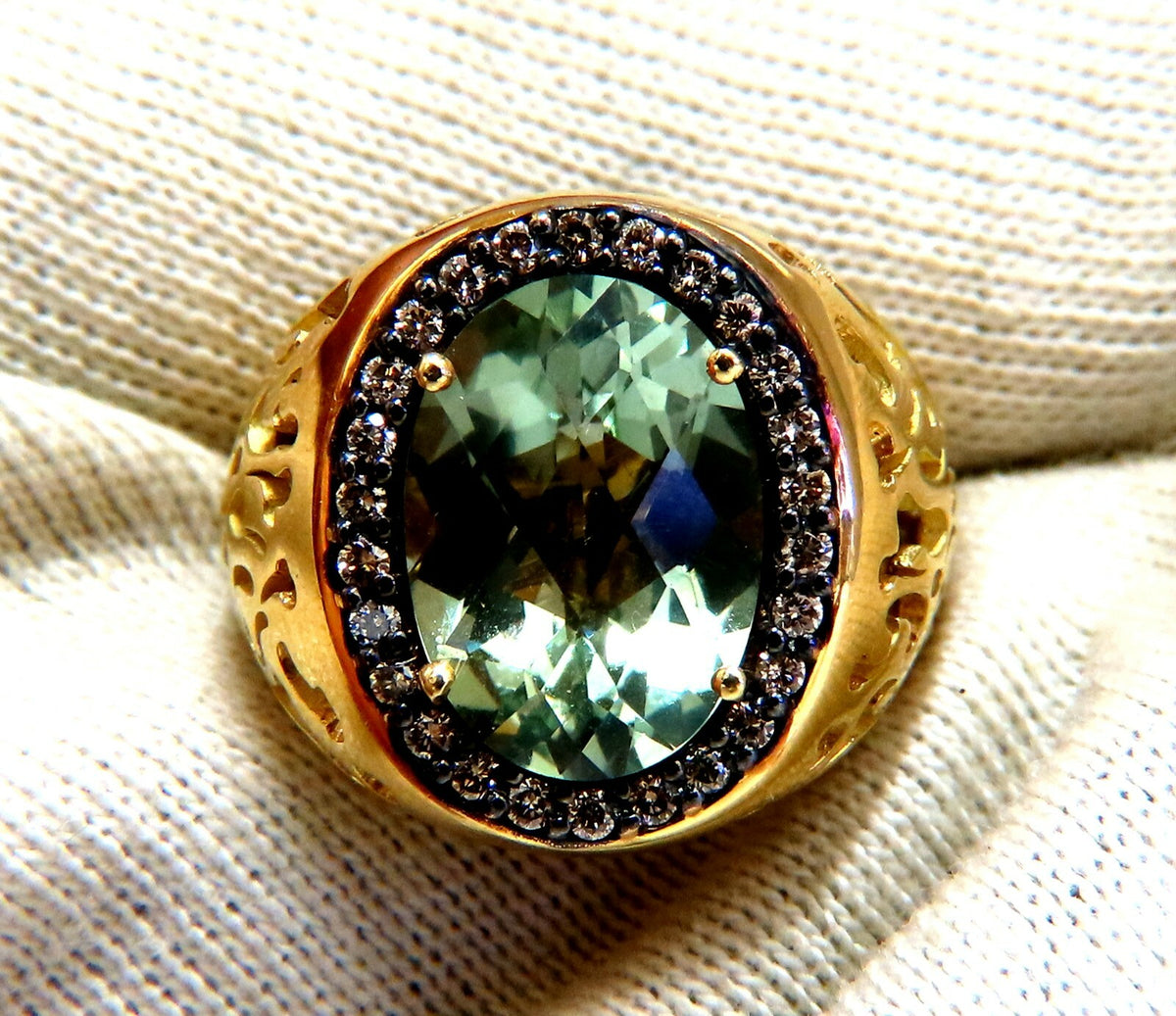 Garavelli Designer 16ct natural green amethyst diamonds ring 18kt *v