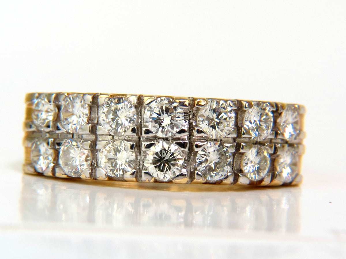 2.00CT TWO ROW ROUND NATURAL DIAMOND BAND RING H/VS 14KT GOLD *v