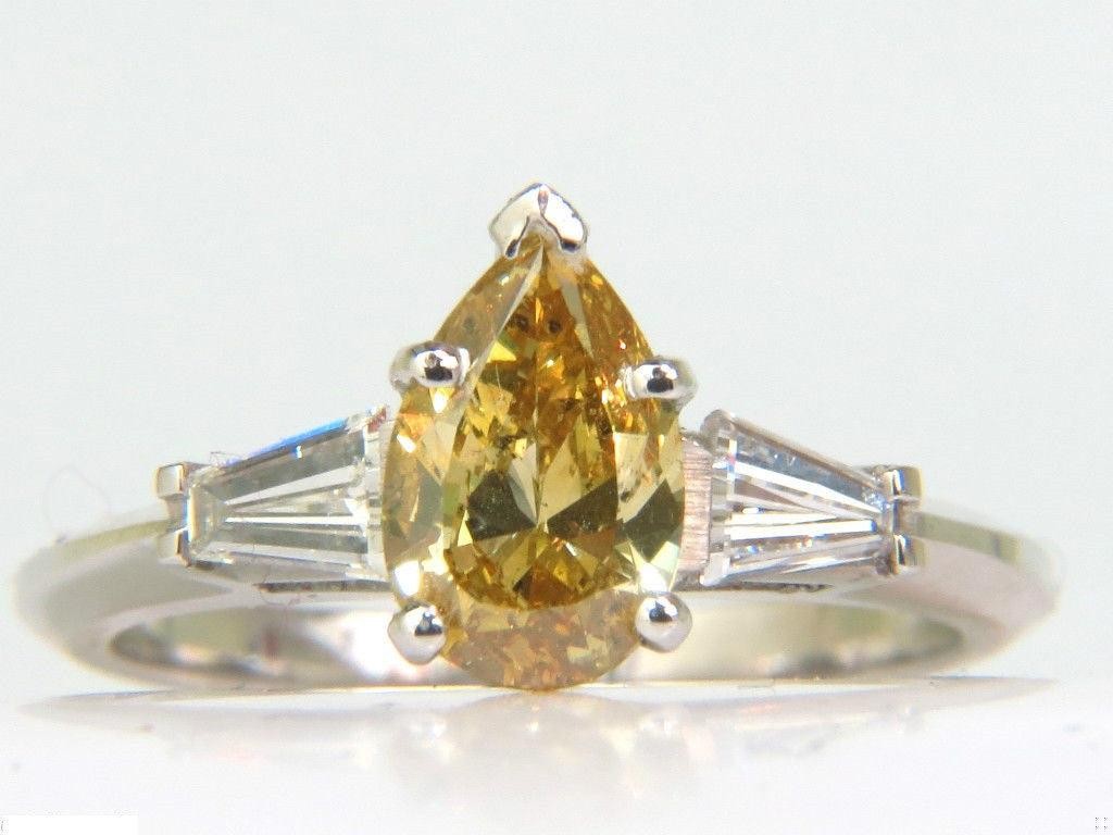 GIA 1.62CT NATURAL FANCY YELLOW DIAMOND RING VIVID & CLEAN 14kt *v
