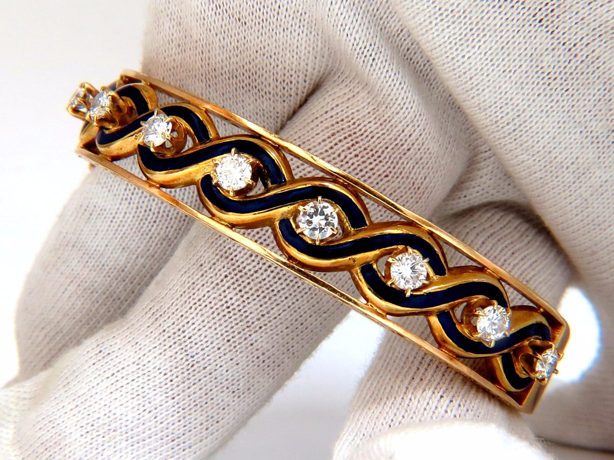 Victorian Ridged Interwoven Braided Handmade Diamond bangle bracelet 14kt *v