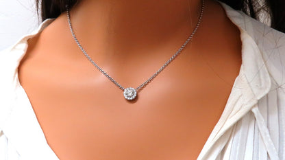 1.09ct natural diamonds halo cluster necklace 14kt *v
