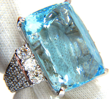GIA CERTIFIED 39.10ct NATURAL CUSHION CUT AQUAMARINE DIAMONDS RING 14kt *v