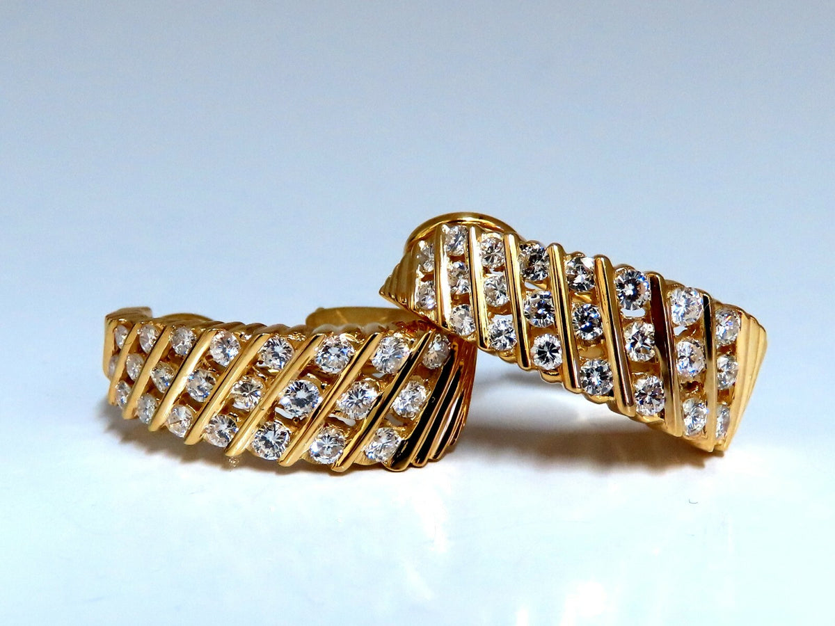 1.10ct Natural Diamonds Slant Row Channel Semi Hoop Earrings 14kt *v