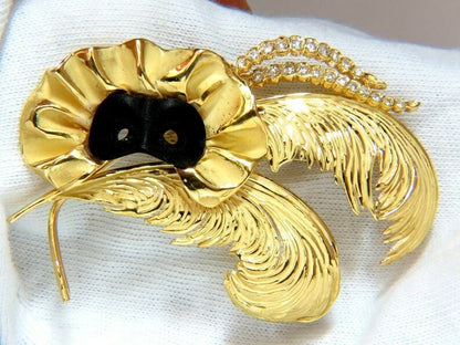 18KT SIGNED 1.00ct. DIAMONDS THEATER EYE MASK FEATHER PEACOCK PIN *v