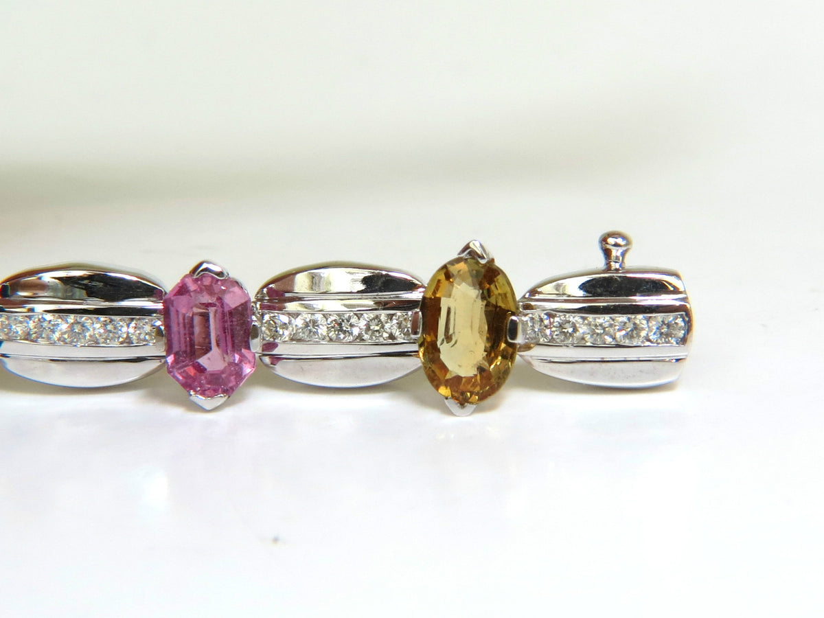 8.25CT NATURAL FINE GEM VIVID COLORS SAPPHIRE DIAMOND BRACELET 14KT *v