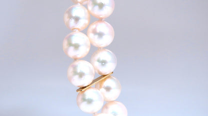 6.75mm Akoya pearls pearls double stranded bracelet 14kt Shell Twist Clasp *v