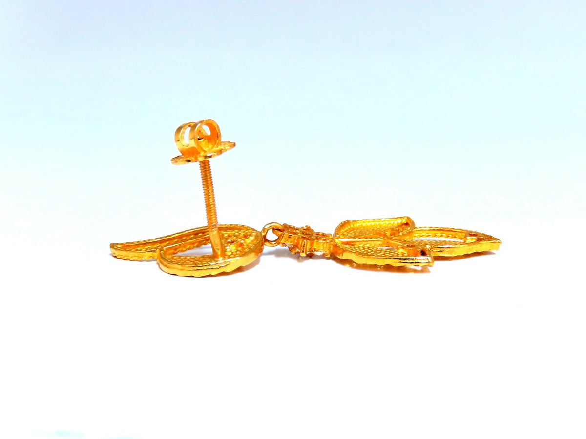 22kt Gold Diamonds Dangle Floral Patina Earrings *v