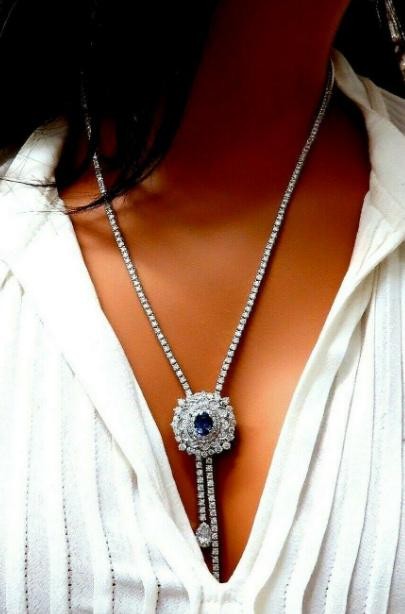 Cluster Bolo Necklace Sapphire Diamonds 18kt Gold GIA Certified 17.30ct 12349 *v