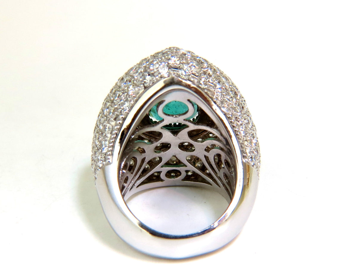 17.60CT 18K GOLD NATURAL FINE GREEN EMERALD DIAMOND 3D DOME RING *v
