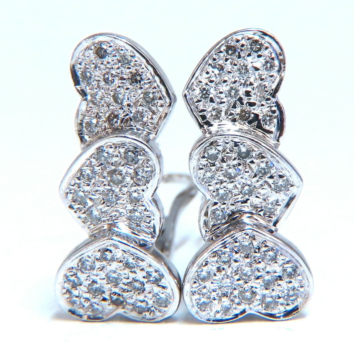 1.20ct Natural Diamonds Three Tier Heart Earrings 14 Karat Gold Clip Omega *v