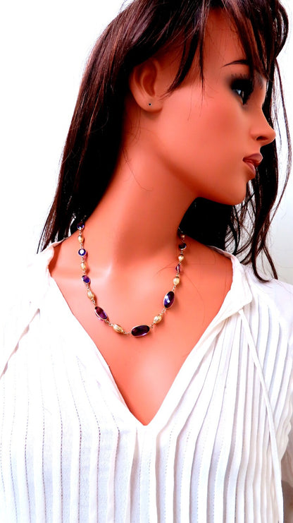 50ct natural purple amethyst necklace 14kt Gold yard *v