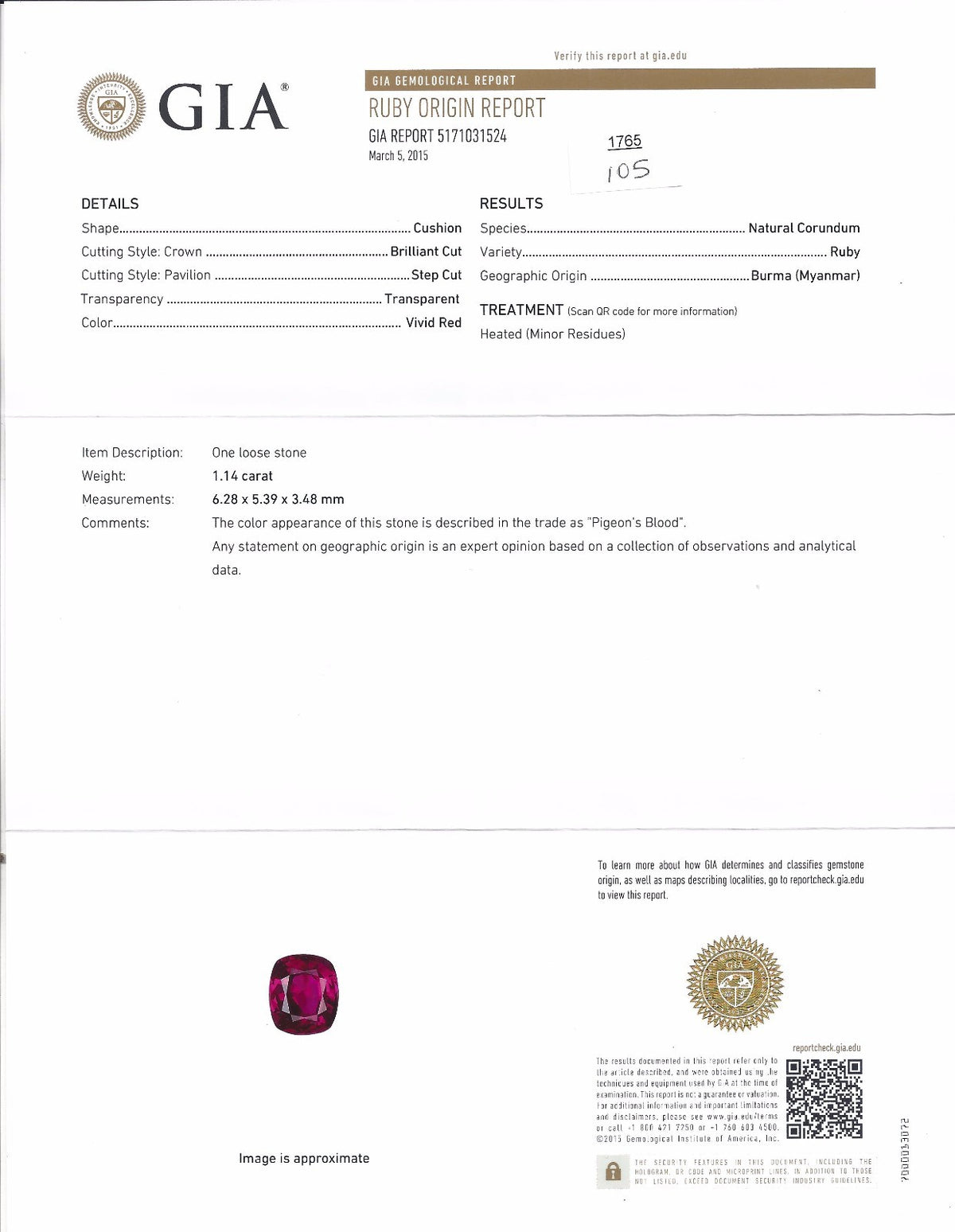 Rare GIA Burma Pigeon Blood 1.14ct vivid red ruby diamonds ring 14kt *v