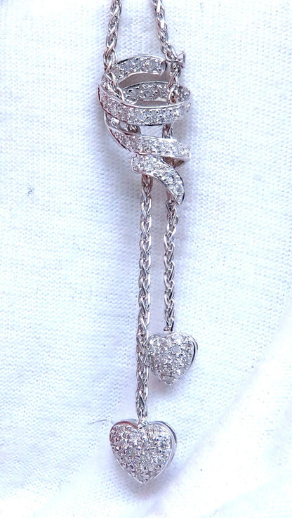 .90ct Natural Diamonds Dangle Hearts & Spiral Statement Necklace 18kt Gold *v