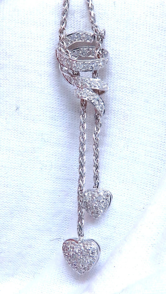 .90ct Natural Diamonds Dangle Hearts & Spiral Statement Necklace 18kt Gold *v