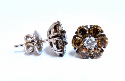 2.71ct. natural round diamond cluster earrings 14 karat Fancy Browns *v
