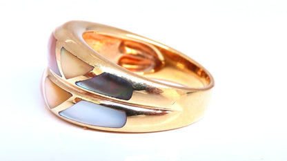 Asch Grossbardt Carved Mosaic Moonstone Twin Band Ring 14kt gold *v