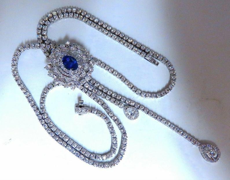Cluster Bolo Necklace Sapphire Diamonds 18kt Gold GIA Certified 17.30ct 12349 *v