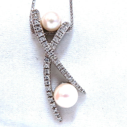 8 mm South Sea Pearls diamonds x necklace 14 karat white gold *v