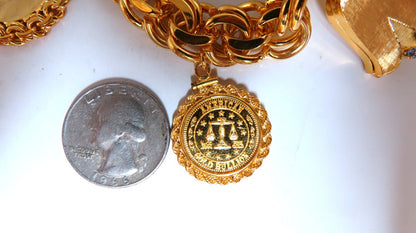 14kt Gold 6 Charm Functional Bracelet Sun Dog Windmill Frame Lilly 104gr *v