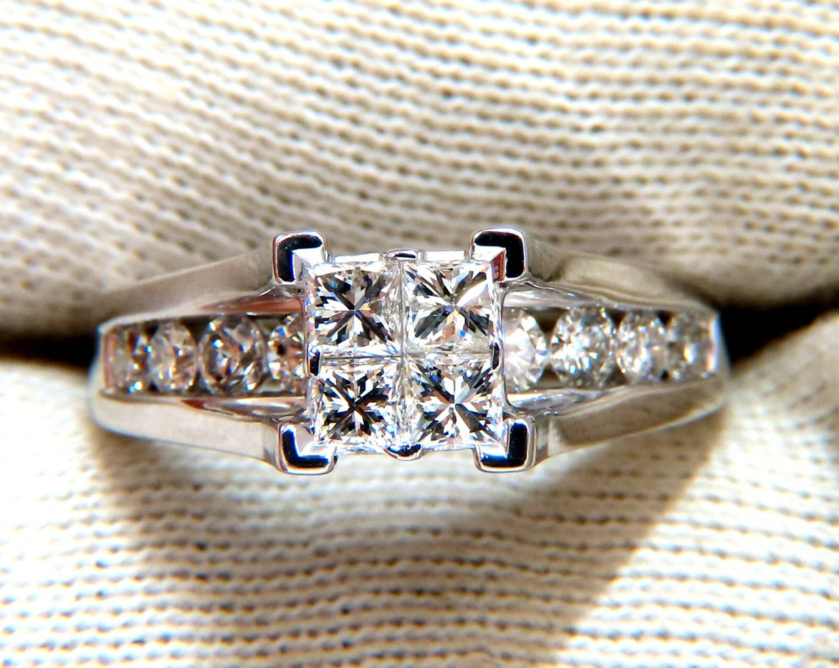 1.70ct Natural Princess & Round Cut Diamonds Ring 14kt. Solitaire Illusion *v